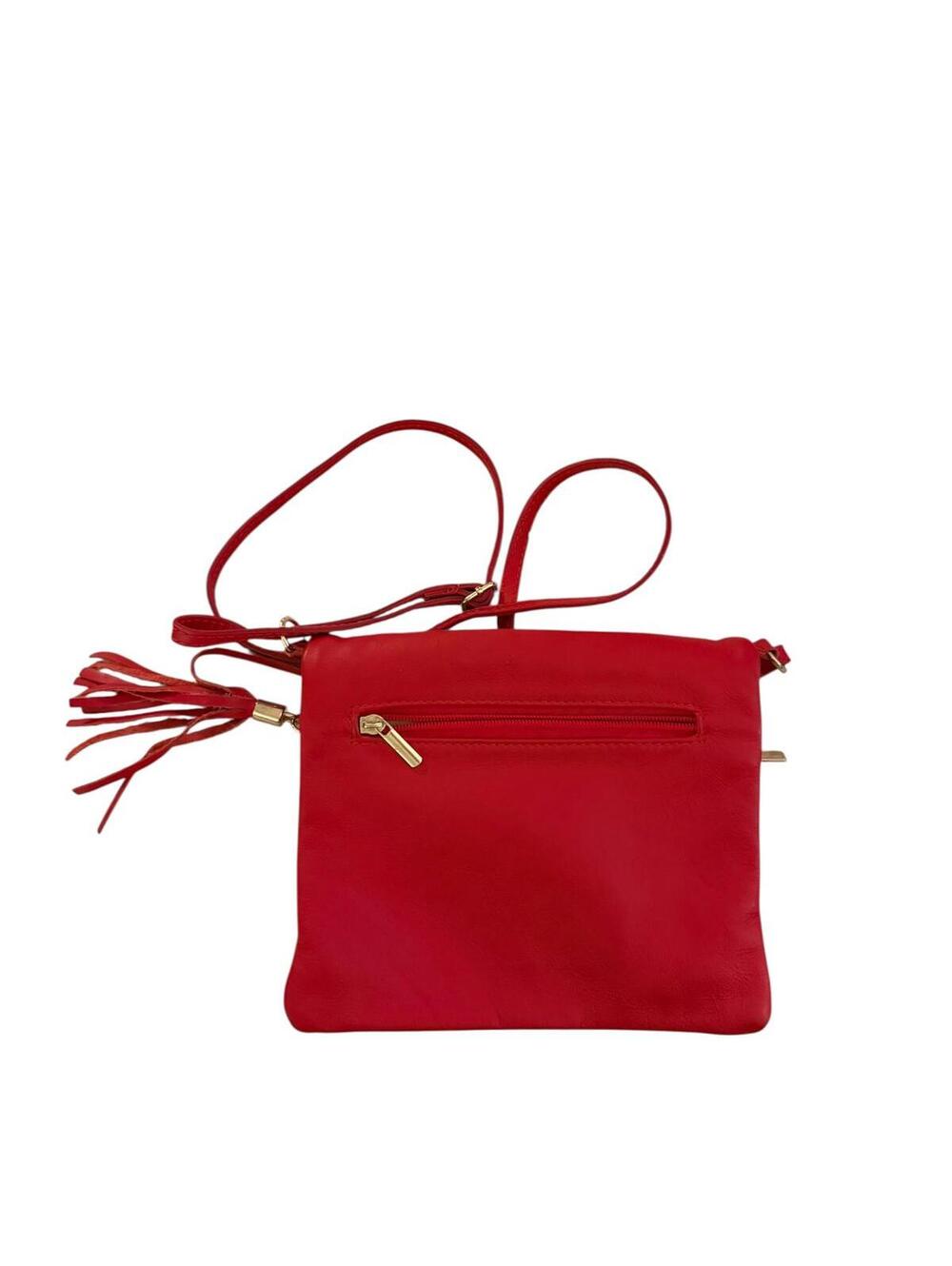 Red Crossbody Italian Leather Bag with Tassel Detail